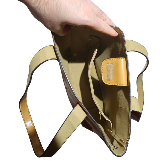 Emilie M VTG Leather Tote Mustard Yellow Western Cut-Out Sz M Western Structured - Picture 7 of 11